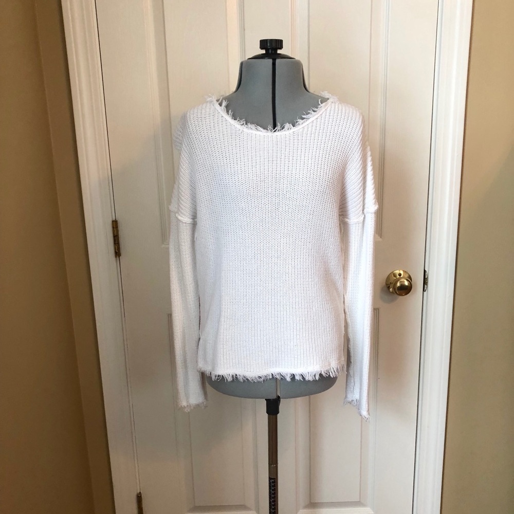 Philosophy, White Frayed Edge Sweater, Size XS